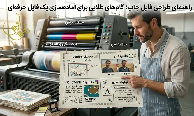 نمونه فایل چاپی استاندارد با حاشیه برش و ناحیه امن